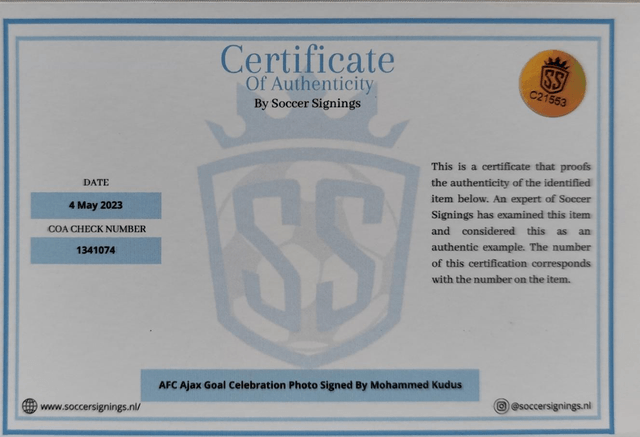 Gesigneerde Foto van Mohammed Kudus met Certificaat